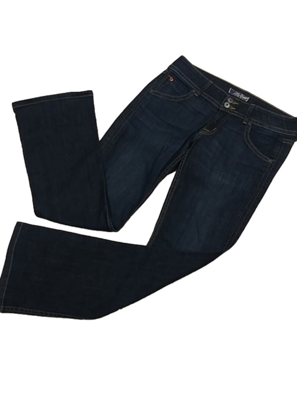 Hudson Los Angeles Blue Dark Wash Five Pocket Mid Rise Button Zip Boot Cut Jean